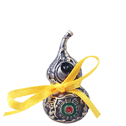 Antique Silver Alloy Hollow Tilted Head Bagua Gourd Statue Ornament with Luck Strip, Wu Lou Feng Shui Health Home Decoration, Antique Silver, 20x40mm