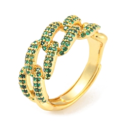 Verde Anillo ajustable de circonita cúbica, anillo de latón chapado en oro real 18k, sin plomo y el cadmio, verde, diámetro interior: 17 mm