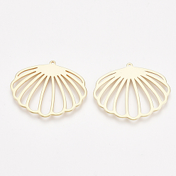 Real 18K Gold Plated Brass Pendants, Shell, Nickel Free, Real 18K Gold Plated, 26x31.5x1mm, Hole: 0.9mm