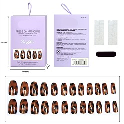 Sienna Plastic Full Cover False Nail Tips, Press-On Nail Art Detachable Manicure, Trapezoid with Leopard Print Pattern, Sienna, 17.1~22.8x7~13.6mm, 24pcs/box