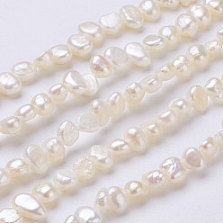 Blanc Floral Brins de perles de culture d'eau douce naturelles, puces, floral blanc, 4~6x3~4x2~3mm, Trou: 0.2mm, Environ 90~92 pcs/chapelet, 14.2 pouce