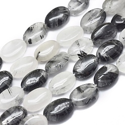 Quartz Rutilated Brins de perles en quartz tourmaliné natura / quartz rutile noir, ovale, 11.8~12.2x8.2~8.8x4.5~4.7mm, Trou: 0.8mm, Environ 34 pcs/chapelet, 15.75 pouce (40 cm)