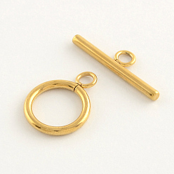 Real 24K Gold Plated 304 Stainless Steel Ring Toggle Clasps, Real 24k Gold Plated, Ring: 19x14x2mm, Hole: 3mm, Bar: 24.5x7x2.5mmm, Hole: 3mm