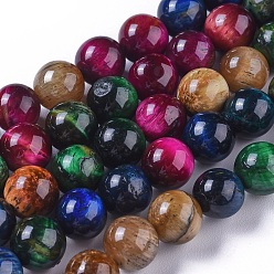 Colorful Natural Tiger Eye Beads Strands, Dyed & Heated, Round, Colorful, 8mm, Hole: 1mm, about 47pcs/strand, 15.1 inch(38.5cm)
