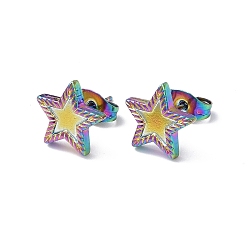 Rainbow Color Placage ionique (ip) 304 boucle d'oreille en acier inoxydable pour femme, étoiles, couleur arc en ciel, 10.4x11mm, pin: 0.8 mm