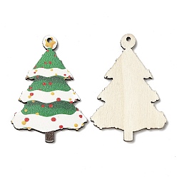 Green Single Face Christmas Printed Wood Big Pendants, Christmas Tree Charms, Green, 54.5x38x2.5mm, Hole: 2mm