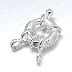 Plata Cierres de anillo de resorte de latón, plata, 14.5x6 mm, ganchos de tubo: 9.5x5.5x1.5mm, agujero: 2.5 mm