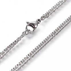 Stainless Steel Color 304 Stainless Steel Wheat Chain Necklaces, with Lobster Claw Clasps, Stainless Steel Color, 19.68 inch(50cm)