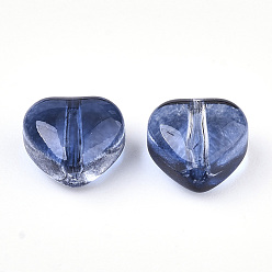 Prussian Blue Transparent Spray Painted Glass Beads, Heart, Prussian Blue, 6x6x4mm, Hole: 0.9mm