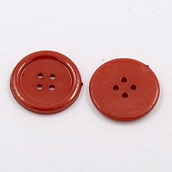Rojo Oscuro Botones de costura de acrílico, botones de plástico de la camisa de diseño de vestuario, 4 agujero, teñido, plano y redondo, de color rojo oscuro, 25x3 mm, agujero: 2 mm