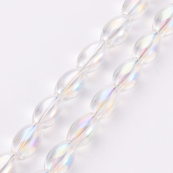 Clair AB Plaquent verre transparent perles brins, de couleur plaquée ab , ovale, clair ab, 6.5x4.5mm, Trou: 1mm, Environ 60~65 pcs/chapelet, 15.16~15.94 pouces (38.5cm~40.5cm)