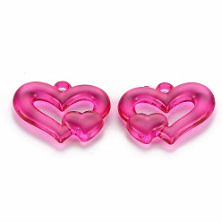 Camellia Transparent Acrylic Beads, Heart to Heart, Camellia, 27x34x6mm, Hole: 3mm, about 191pcs/500g