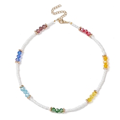 Colorful Glass Beaded Necklaces, Ion Plating(IP) 304 Stainless Steel Jewelry, Colorful, 13.86 inch(35.2cm)