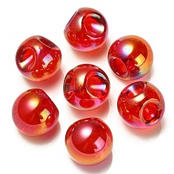 Rouge Placage uv perles acryliques irisées arc-en-ciel, ronde, top foré, rouge, 20x20x20mm, Trou: 3mm