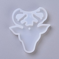 White Pendant Silicone Molds, Resin Casting Molds, For UV Resin, Epoxy Resin Jewelry Making, Christmas Reindeer/Stag, White, 64x59x8mm, Hole: 2.5mm