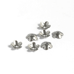 Stainless Steel Color 304 Stainless Steel Bead Caps, Flower, 5-Petal, Stainless Steel Color, 6x2mm, Hole: 1mm