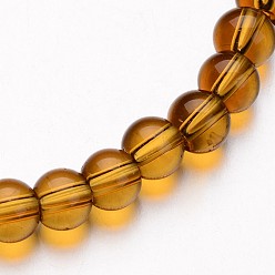 Verge D'or Foncé Verre rondes rangées de perles, verge d'or noir, 6mm, Trou: 1mm, Environ 50 pcs/chapelet, 11 pouce