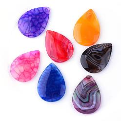 Mixed Color Natural Agate Pendants, Dyed, teardrop, Mixed Style, Mixed Color, 40~44.5x27.5~30x5~6.5mm, Hole: 2mm