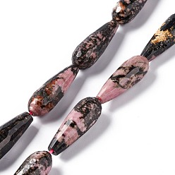 Rhodonite Natural Rhodonite Beads Strands, Faceted, Teardrop, 28~30x9.5~10.5mm, Hole: 1.2mm, about 13pcs/strand, 14.65''~15.39''(37.2~39.1cm)