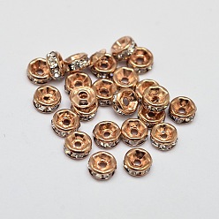 Light Gold Rack Plating Brass Rhinestone Bead Spacers, Rondelle, Light Gold, 4x2mm, Hole: 1mm