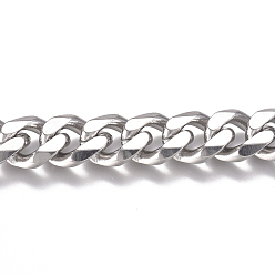 Color de Acero Inoxidable 201 cadenas de eslabones cubanos de acero inoxidable, cadenas de bordillo gruesas, sin soldar, color acero inoxidable, 11x9x3.5 mm