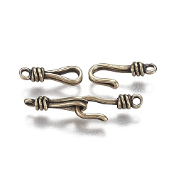 Antique Bronze Brass Hook and Eye Clasps, Long-Lasting Plated, Antique Bronze, Eye: 13.5x4.5x3mm, Hole: 1.4mm, Hook: 13.5x5.5x3mm, Hole: 1.4mm
