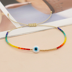 Coloré Bracelet réglable en perles tressées avec mot de passe mauvais œil, colorées, 11 pouce (28 cm)