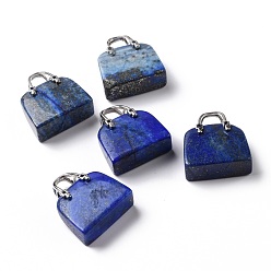 Lapis Lazuli Natural Lapis Lazuli Brass Pendants, Platinum, Bag, 27.5x25x10mm, Hole: 6mm