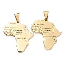Oro 304 colgantes de acero inoxidable, mapa de África, dorado, 35x30x2 mm, agujero: 5 mm