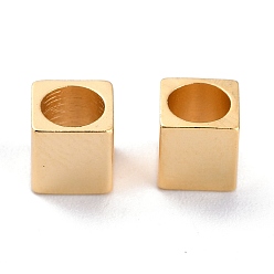 Real 24K Gold Plated Brass Spacer Beads, Long-Lasting Plated, Cube with Round Hole, Real 24K Gold Plated, 5x5x5mm, Hole: 4mm