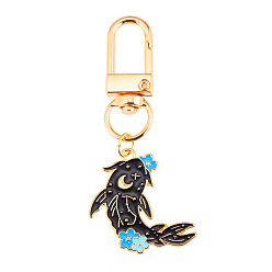 Fish Punk Style Alloy Enamel Pendant Keychain, for Bag Car Pendant, Golden, Fish, 6~7cm