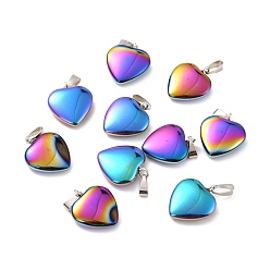 Multi-color Plated Electroplate Non-magnetic Synthetic Hematite Pendants, with Platinum Tone Brass Findings, Rainbow Heart, Multi-color Plated, 25x25x8mm, Hole: 6x2.5mm