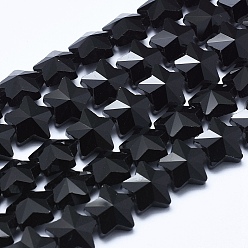 Black Imitation Jade Glass Beads Strands, Faceted, Star, Black, 13x13.5x7.5mm, Hole: 1mm, about 25pcs/strand, 10.6 inch(27cm)