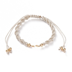 Blanc Antique Fabrication de bracelets en cordon tressé en polyester réglable, avec perles en laiton et 304 anneaux de saut en acier inoxydable, or, blanc antique, longueur de chaîne unique: environ 5-1/2 pouces (14 cm)