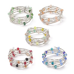 Mixed Color Glass Beads Five Loops Wrap Bracelets, Brass Bead Bracelet for Women, Mixed Color, Inner Diameter: 2 inch(5cm)