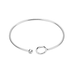 Platinum SHEGRACE Simple Design Rhodium Plated 925 Sterling Silver Cuff Bangle, Circle with Grade AAA Cubic Zirconia, Platinum, 7-1/2 inch(19cm)