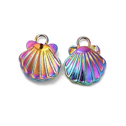 Rainbow Color 304 Stainless Steel Charms, Shell Charm, Rainbow Color, 12x10x2mm, Hole: 1.8mm