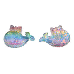 Coloré Cabochons décodés en résine époxy transparente, avec paillettes, baleine, colorées, 19.5x26x7mm