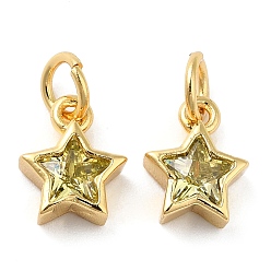 Gold Brass Cubic Zirconia Charms, Real 18K Gold Plated, Star, Gold, 9x7.5x3mm, Hole: 2.5mm
