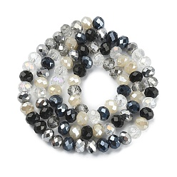 Black Electroplate Glass Beads Strands, Faceted, Rondelle, Black, 5.5~6x5mm, Hole: 1mm, about 90~92pcs/strand, 16.54 inch~16.93 inch(42~43cm)