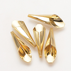 Real 18K Gold Plated Brass Bead Cones, Nickel Free, Real 18K Gold Plated, 21.5x7x6mm, Hole: 1mm