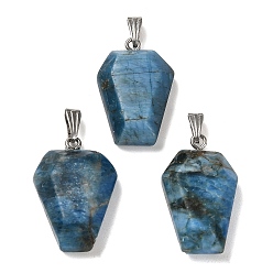 Apatite Natural Apatite Pendants, Faceted Hexagon Charms with Rack Plating Stainless Steel Color Plated 201 Stainless Steel Snap on Bails, Cadmium Free & Lead Free, 28.5~31x18~20x7~8mm, Hole: 3x8mm