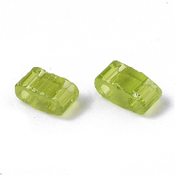 Vert Jaune 2 trous perles de rocaille de verre, couleurs transparentes, rectangle, vert jaune, 4.5~5.5x2x2~2.5mm, Trou: 0.5~0.8mm