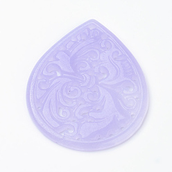 Lilac Natural Jade Pendant, Dyed, teardrop, Lilac, 45x32.5~35x2.5mm, Hole: 1mm