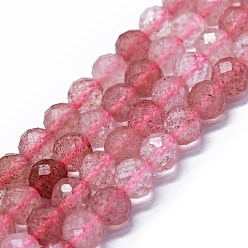 Quartz Fraise Naturel de fraise de quartz brins de perles, à facettes (64 facettes), ronde, 6mm, Trou: 0.8mm, Environ 62~67 pcs/chapelet, 15.16~15.55 pouce (38.5~39.5 cm)