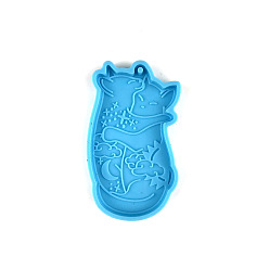 Dodger Blue Valentine's Day Cat DIY Silicone Pendant Molds, Resin Casting Molds, for UV Resin, Epoxy Resin Jewelry Making, Dodger Blue, 64x38mm