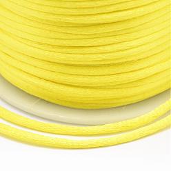 Желтый Полиэфирного корда, атласный шнур, для изготовления украшений из бисера, китайское вязание, желтые, 2 мм, около 100 ярдов / рулон