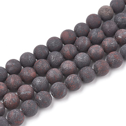 Bloodstone Natural Bloodstone Beads Strands, Heliotrope Stone Beads, Frosted, Round, 10mm, Hole: 1.2mm, about 37~40pcs/strand, 14.9~15.1 inch(38~38.5cm)