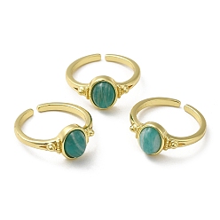 Amazonite Natural Amazonite Oval Open Cuff Rings, Golden Brass Finger Ring, Cadmium Free & Lead Free, US Size 7(17.3mm)