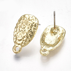 Light Gold Alloy Stud Earring Findings, with Steel Pins, with Loop, Oval, Light Gold, 18x10mm, Hole: 1.8mm, Pin: 0.7mm